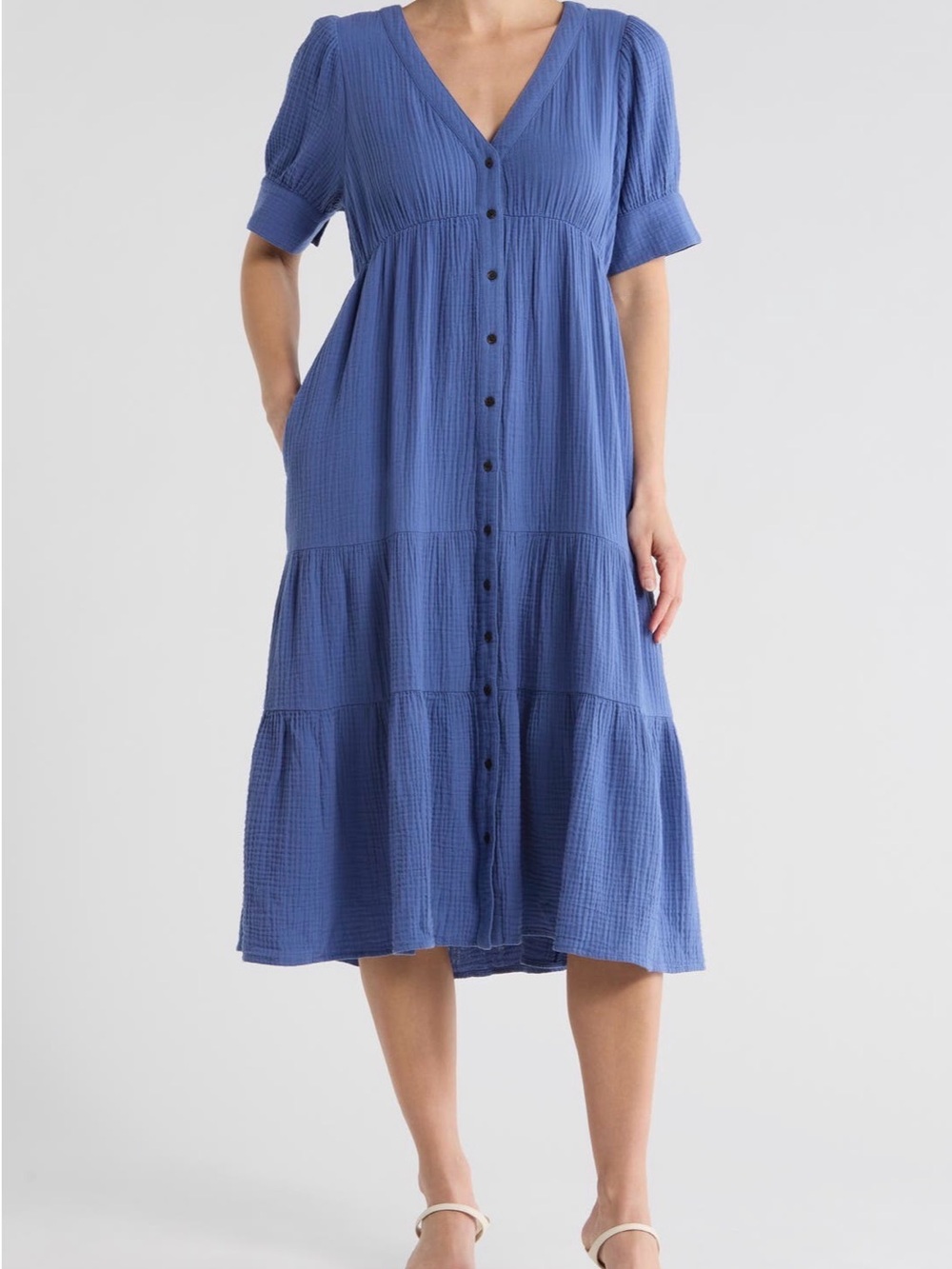 Madewell Waterfall Blue Button-Front Tiered Midi Dress Size 6 NWT